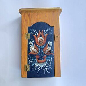 Vintage Rosemaling Hanging Wall Cabinet Signed by Aslaug